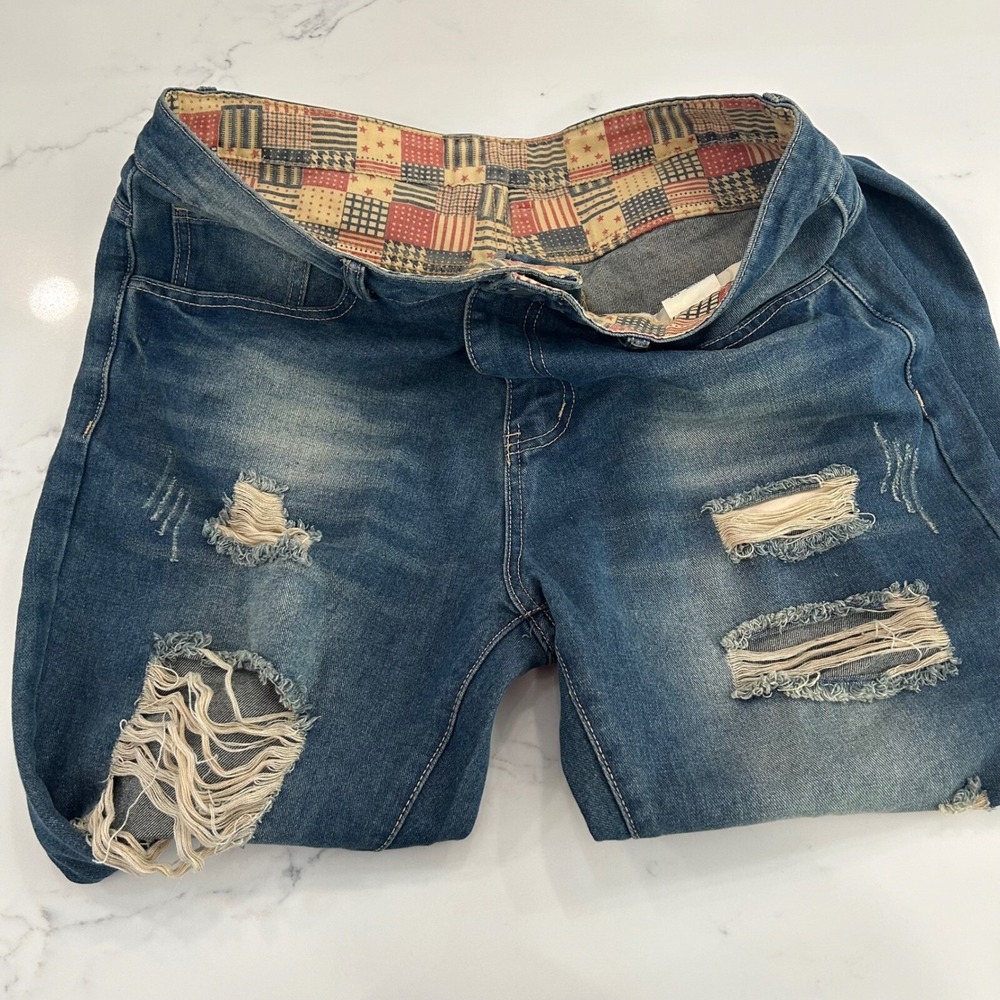 Distressed Ripped Jeans Mens XL Patchwork American Flag Grunge‎ Y2K Denim